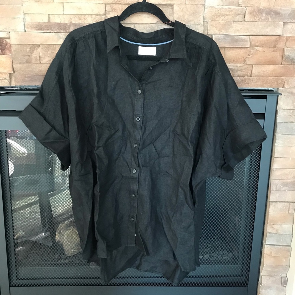 NWT JCrew, Relaxed-fit short-sleeve Baird McNutt Irish linen shirt, Black, 3X